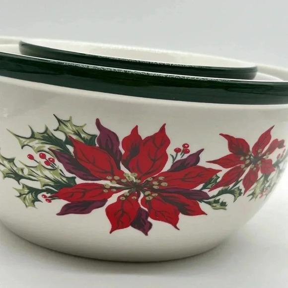 Totally Today Poinsettia Design Nesting Mixing Bowl Set 3 Heavy Duty Xmas Baking - Picture 3 of 12